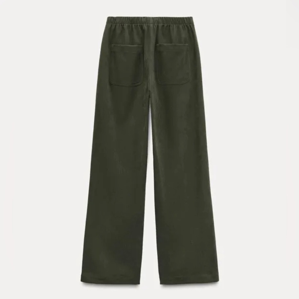 ZARA TEXTURED WIDE LEG PANTS DARK KHAKI GREEN - Picture 2 of 6